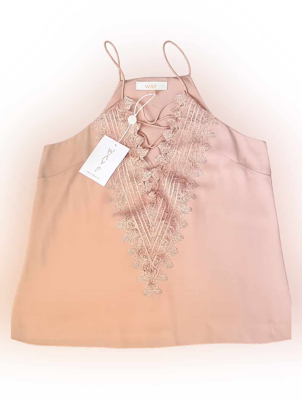 NWT WAYF Blush Pink Lace Halter Tank Top | Lace-Up Front | Size S